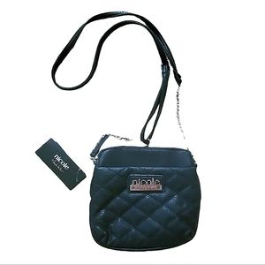 Nicole Miller Cute small Black quilted Bag. Hot Pink interior. NWT.